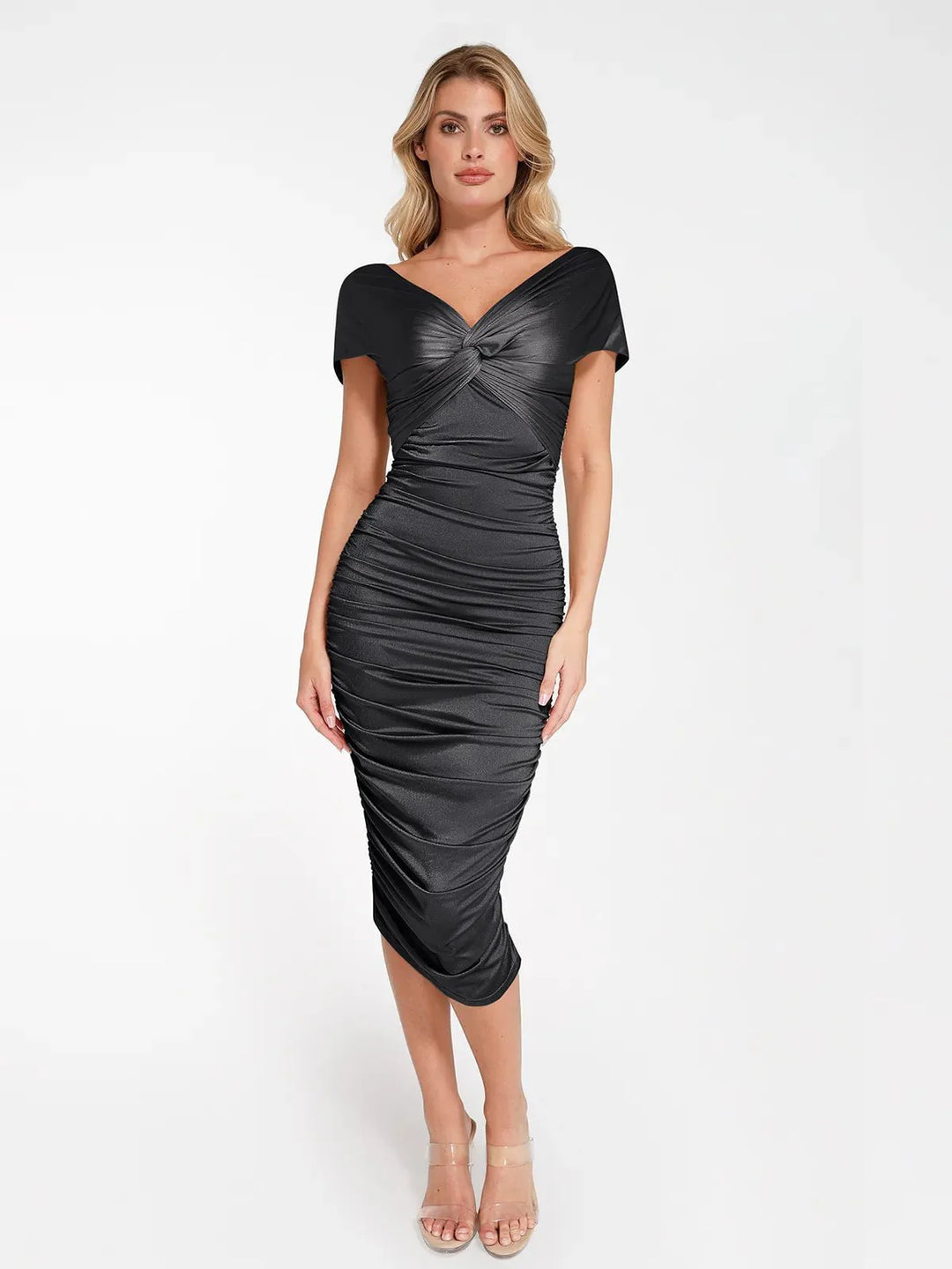 Formende Off-Shoulder Midirock mit Raffung und schimmerndem Sculpting-Effekt