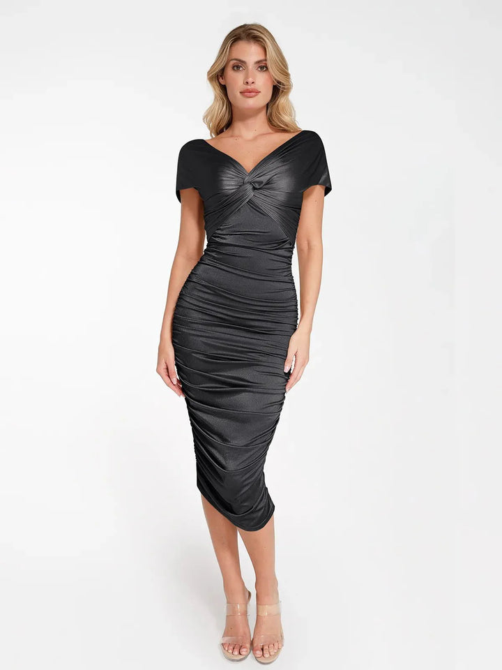 Formende Off-Shoulder Midirock mit Raffung und schimmerndem Sculpting-Effekt