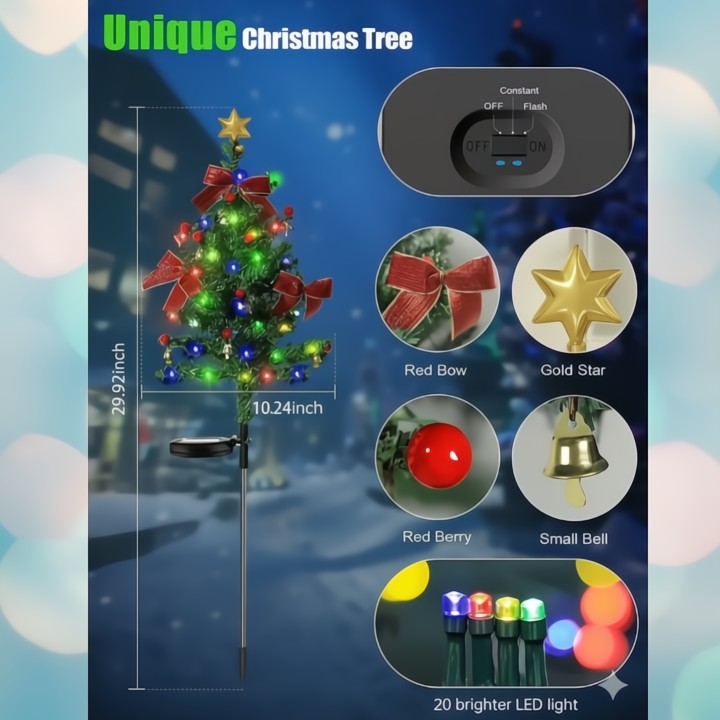 Solar-Mini-Weihnachtsbaum-Lichter — Ergänzende Wegbeleuchtung für die Feiertage, 2-teiliges Set