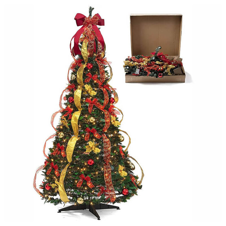 Faltbarer Weihnachtsbaum mit Dekorationen