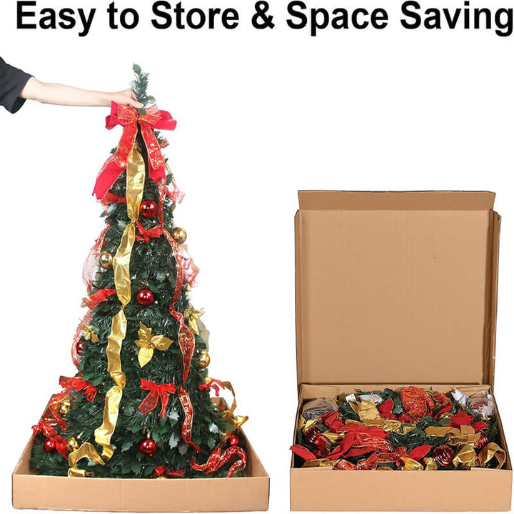 Faltbarer Weihnachtsbaum mit Dekorationen