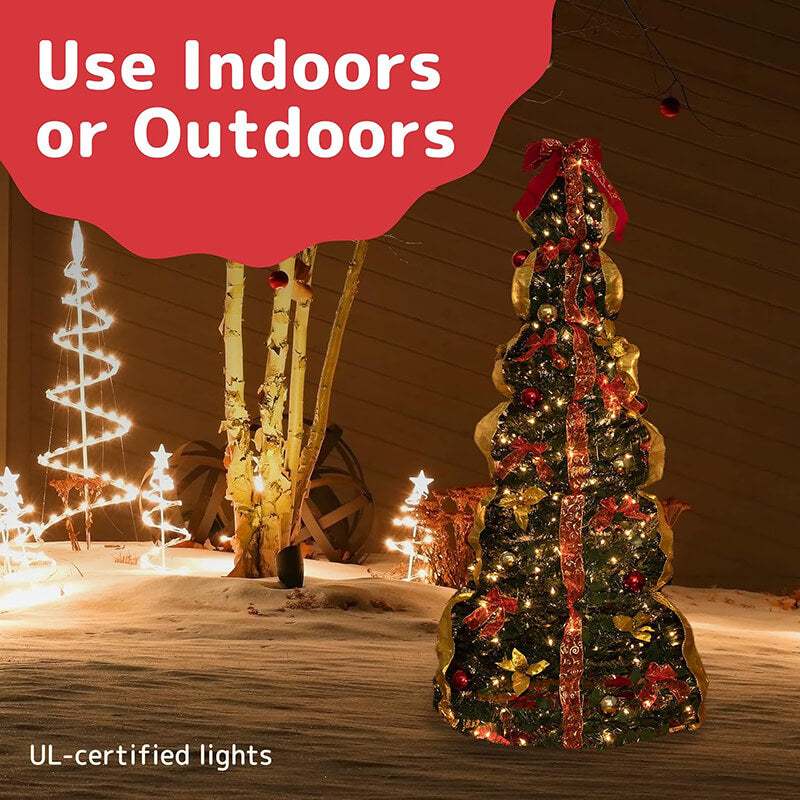 Faltbarer Weihnachtsbaum mit Dekorationen