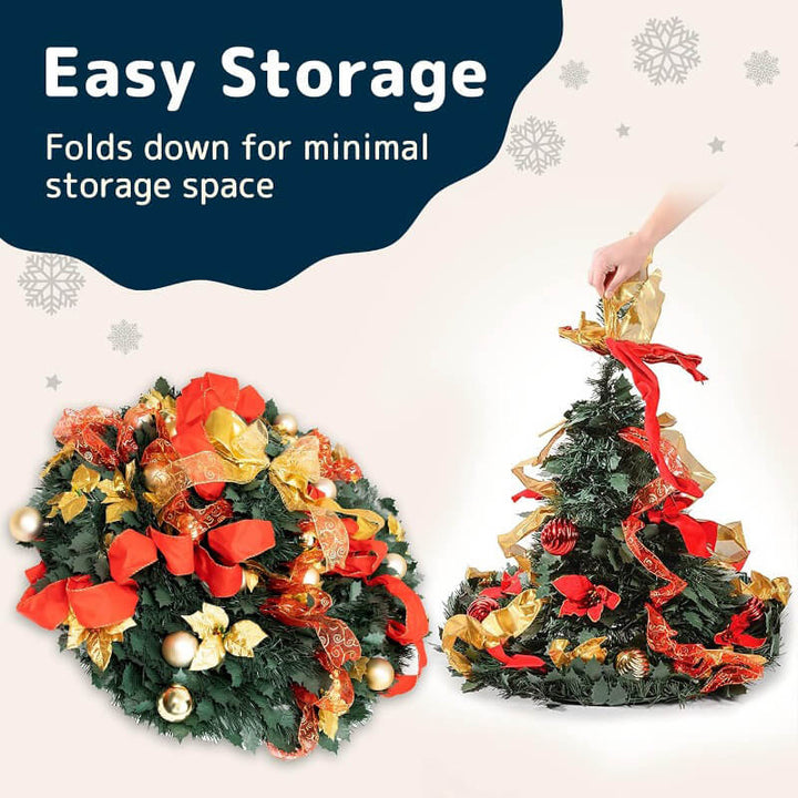 Faltbarer Weihnachtsbaum mit Dekorationen